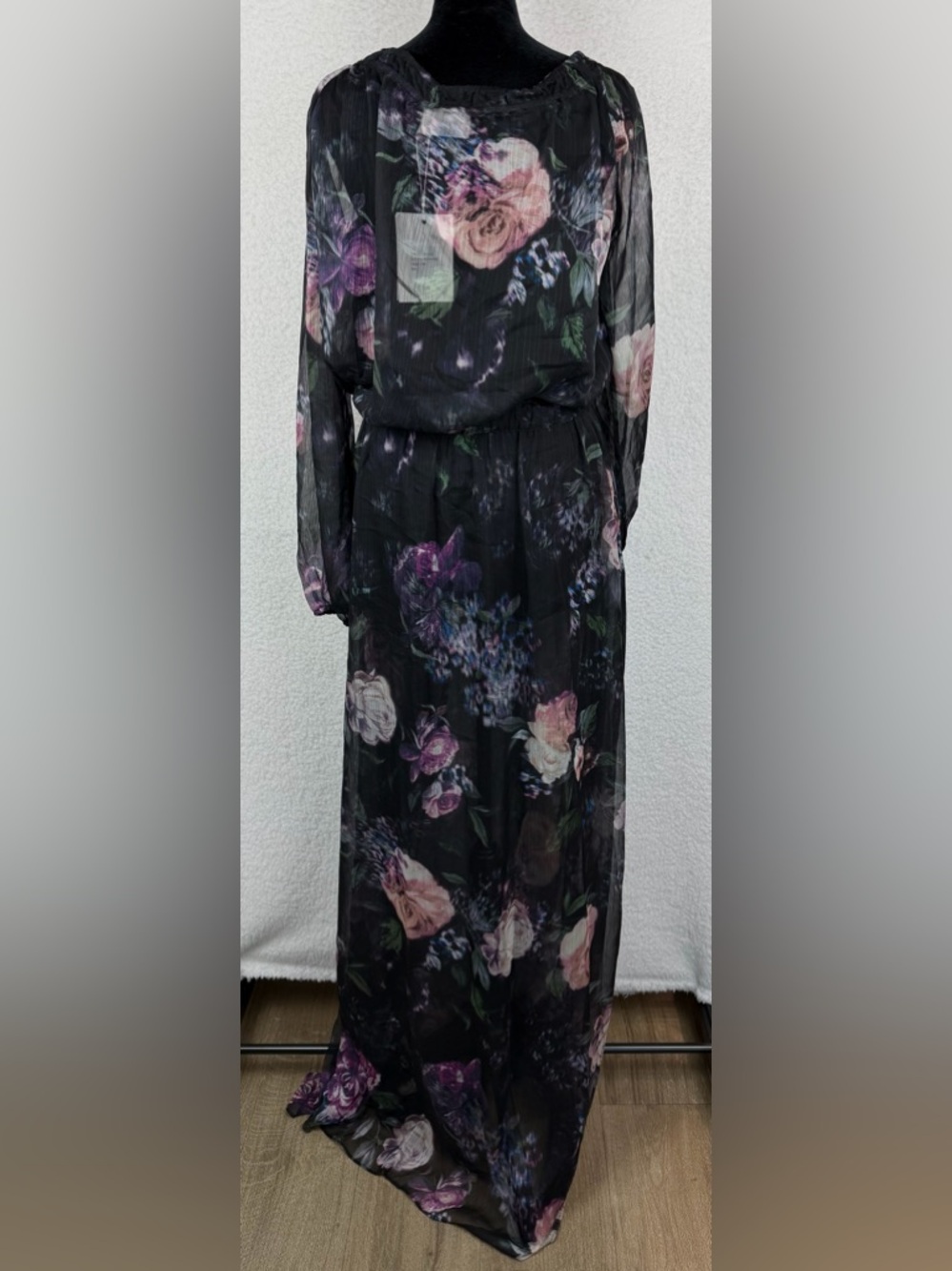 (NWT) THE JETSET DIARIES • Black/Multi Floral Peony Semi-Sheer Maxi Dress, L - Picture 7 of 14